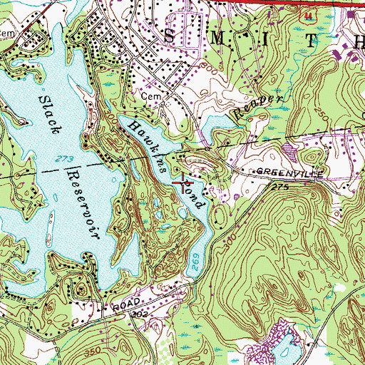 Topographic Map of Hawkins Pond, RI