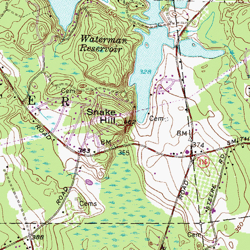 Topographic Map of Snake Hill, RI