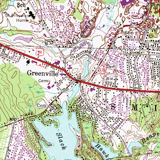Topographic Map of Greenville, RI