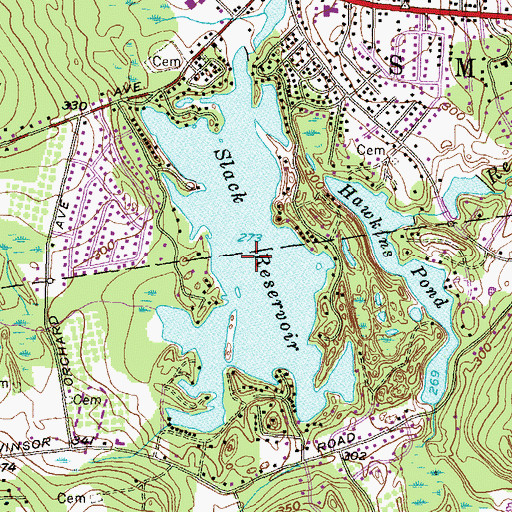 Topographic Map of Slack Reservoir, RI