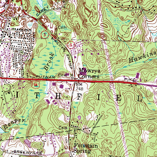 Topographic Map of Mowrys Corners, RI