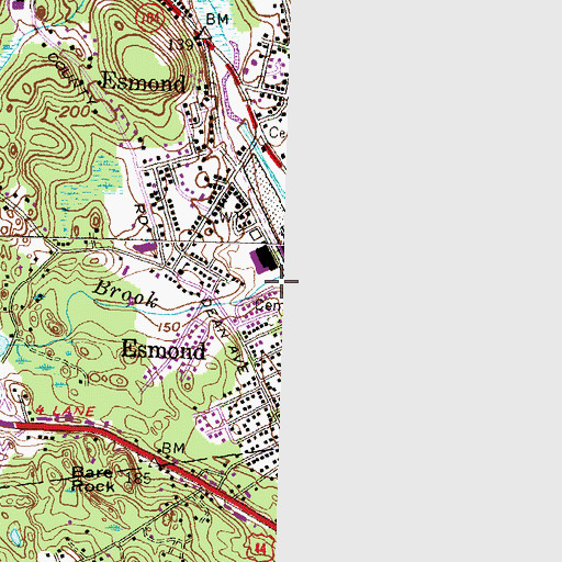 Topographic Map of Hawkins Brook, RI
