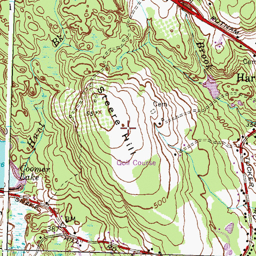 Topographic Map of Steere Hill, RI