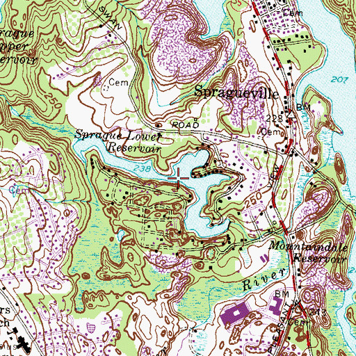 Topographic Map of Sprague Lower Reservoir, RI