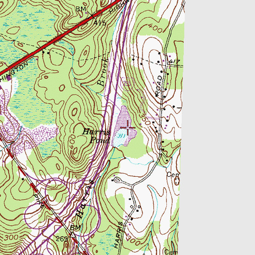 Topographic Map of Harris Pond, RI