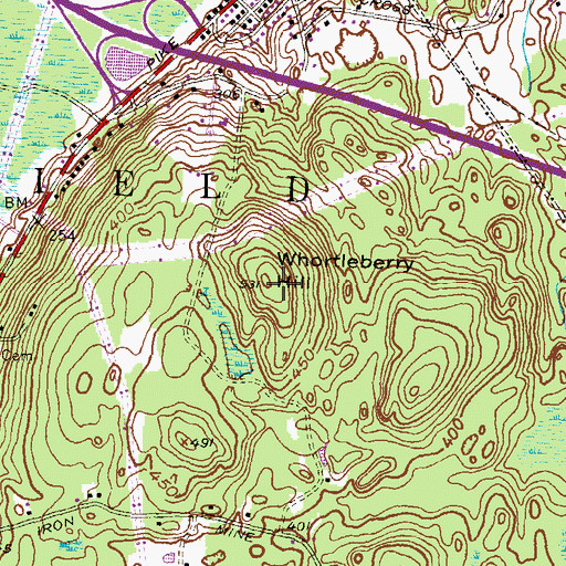 Topographic Map of Whortleberry Hill, RI