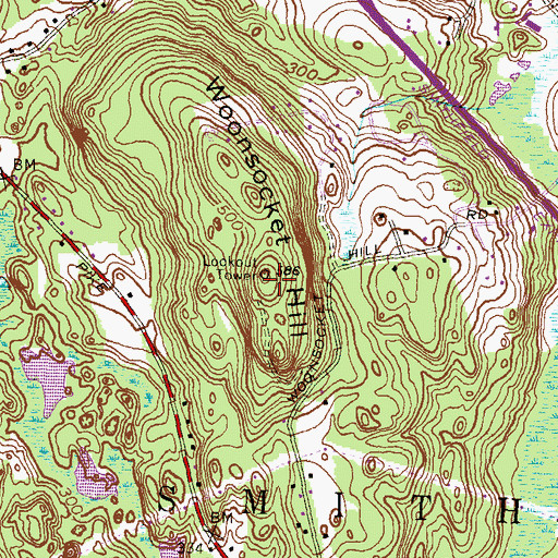 Topographic Map of Woonsocket Hill, RI