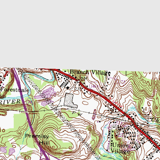 Topographic Map of Branch Village, RI