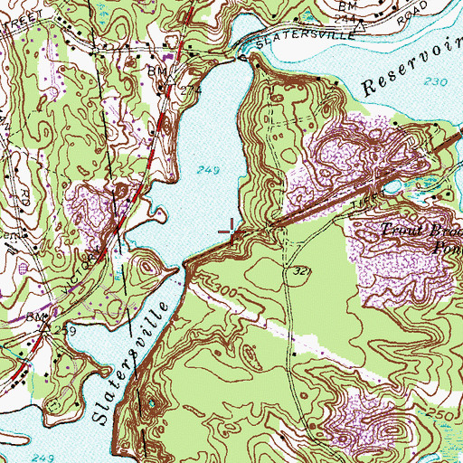 Topographic Map of Slatersville Reservoirs, RI