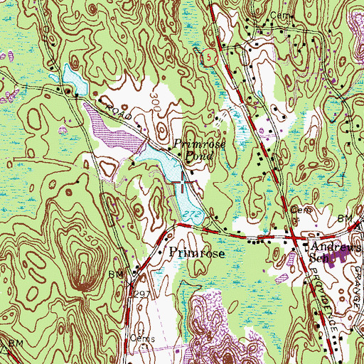 Topographic Map of Primrose Pond, RI