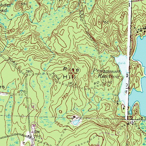 Topographic Map of Pine Hill, RI