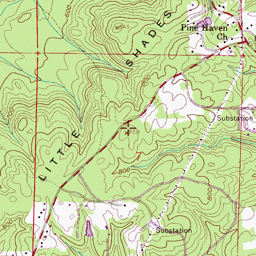 Topographic Map of Little Shades Mountain, AL