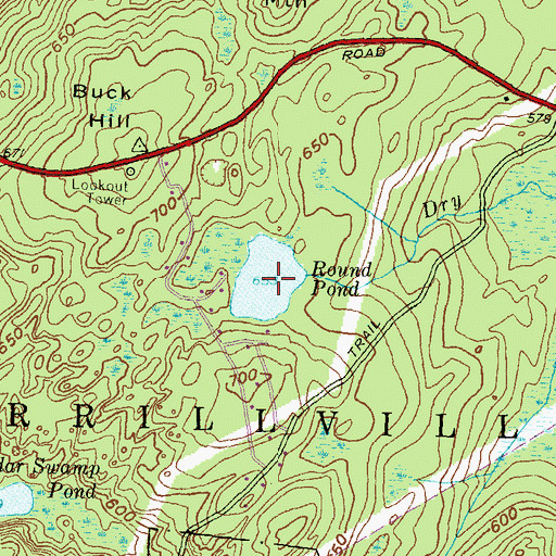 Topographic Map of Round Pond, RI