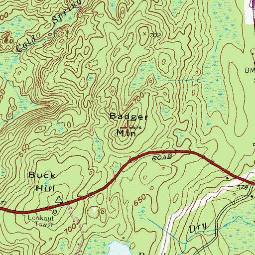 Topographic Map of Badger Mountain, RI
