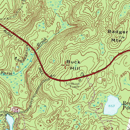 Topographic Map of Buck Hill, RI