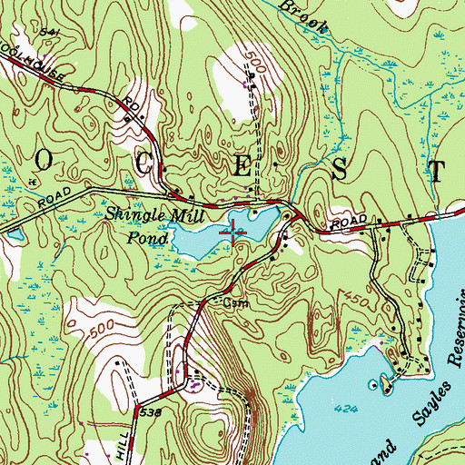 Topographic Map of Shingle Mill Pond, RI