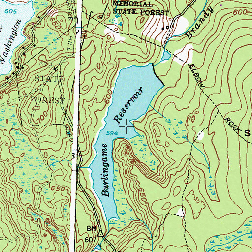 Topographic Map of Burlingame Reservoir, RI