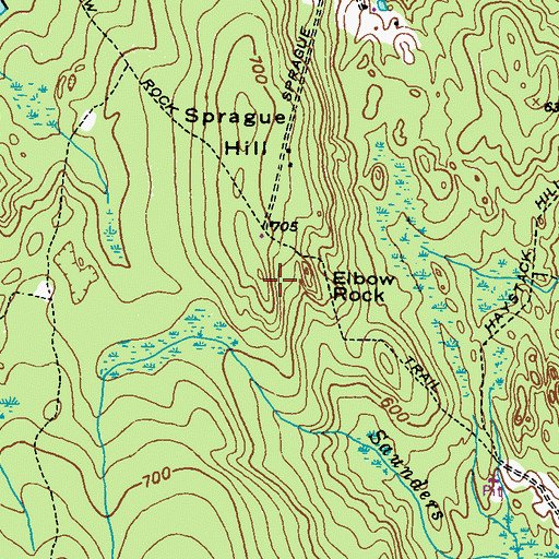 Topographic Map of Sprague Hill, RI