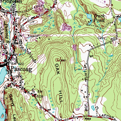 Topographic Map of Oak Hill, RI