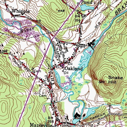 Topographic Map of Oakland, RI