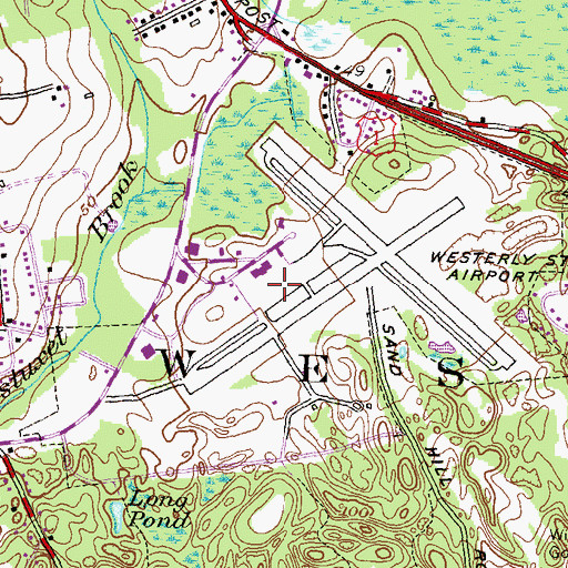 Topographic Map of Westerly State Airport, RI
