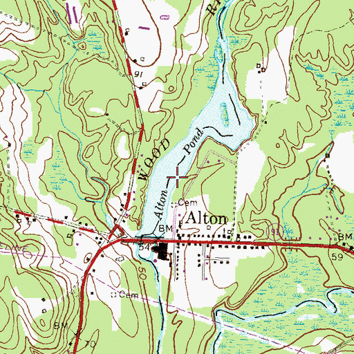 Topographic Map of Alton Pond Dam, RI