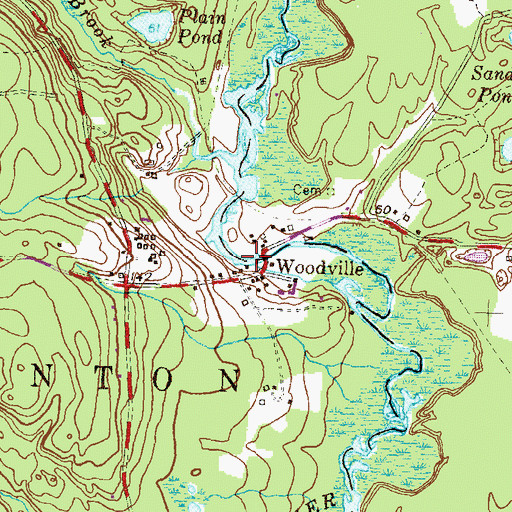 Topographic Map of Woodville Pond Dam, RI