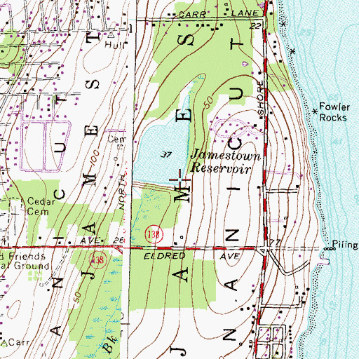 Topographic Map of Jamestown Reservoir Dam, RI
