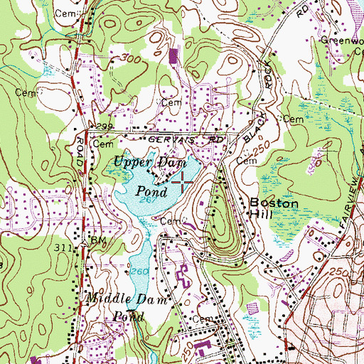Topographic Map of Upper Dam Pond Dam, RI