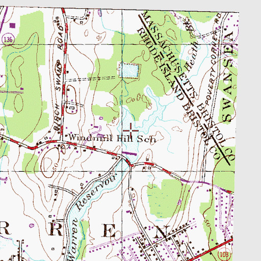 Topographic Map of Warren Reservoir Upper, RI