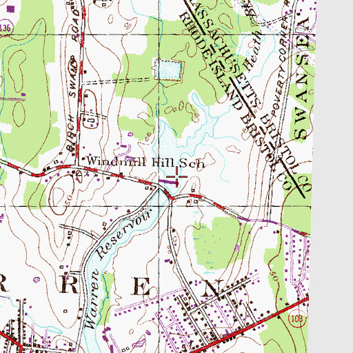 Topographic Map of Warren Reservoir Upper Dam, RI