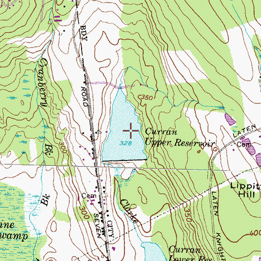 Topographic Map of Curran Upper Reservoir, RI