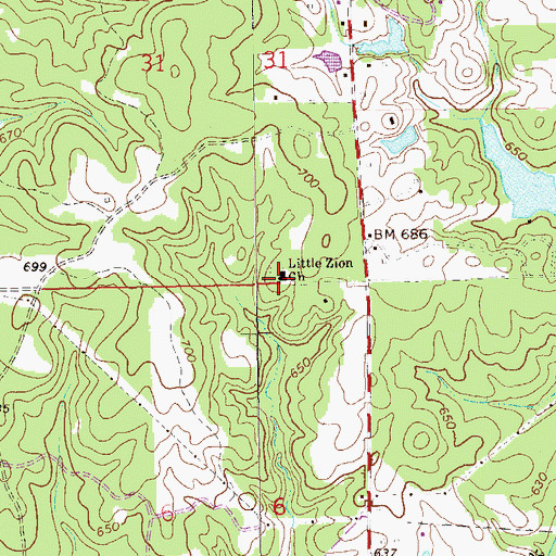 Topographic Map of Little Zion Church, AL