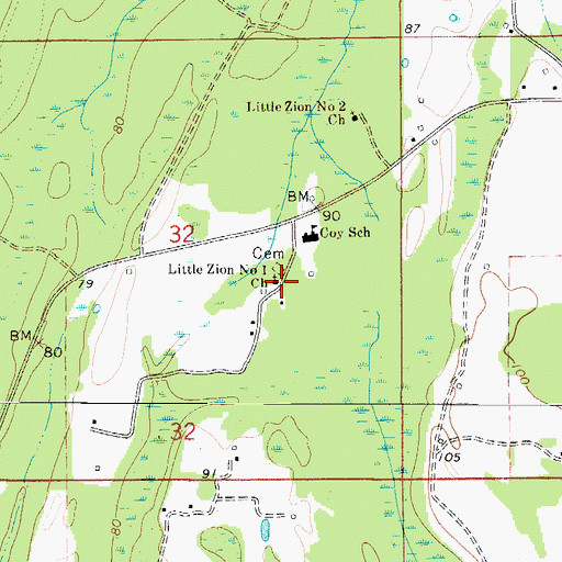 Topographic Map of Little Zion Number 1 Church, AL