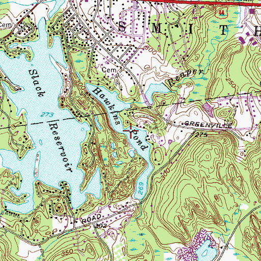 Topographic Map of Hawkins Pond Dam, RI