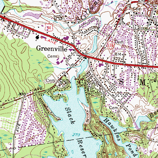 Topographic Map of Slack Reservoir Dam, RI