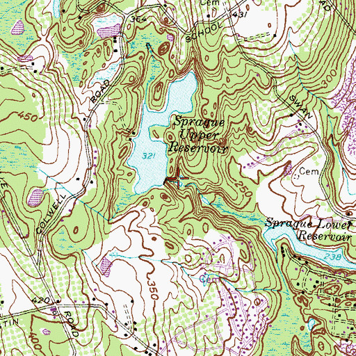 Topographic Map of Upper Sprague Reservoir Dam, RI