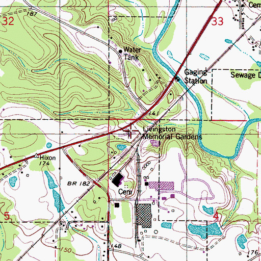 Topographic Map of Livingston Memorial Gardens, AL