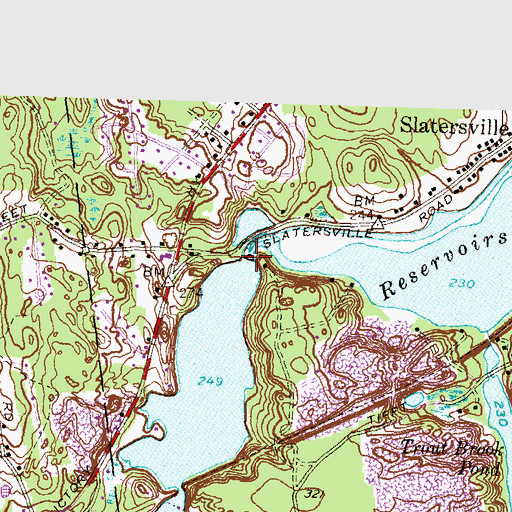 Topographic Map of Slatersville Reservoir Upper Dam, RI