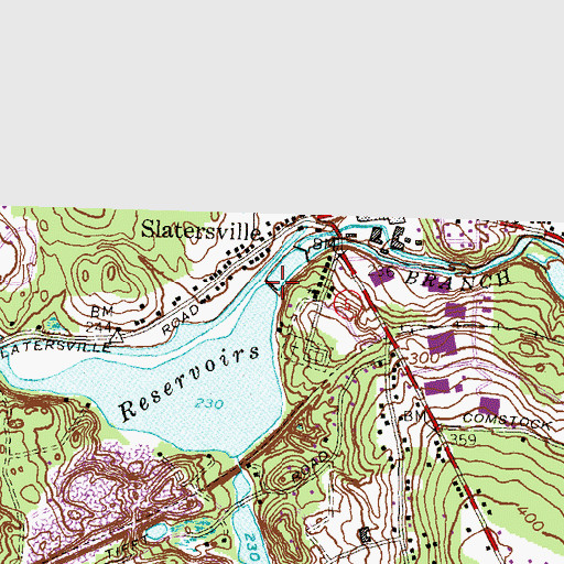 Topographic Map of Slatersville Reservoir Middle Dam, RI