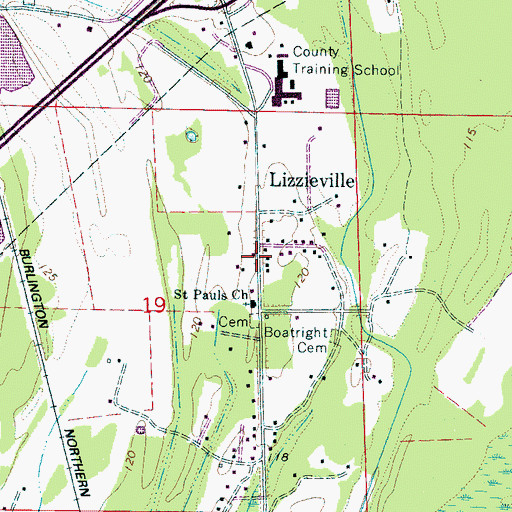 Topographic Map of Lizzieville, AL