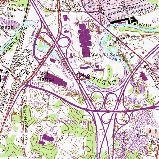 Topographic Map of Pawtuxet Valley, RI