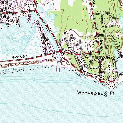 Topographic Map of Weekapaug Breachway, RI