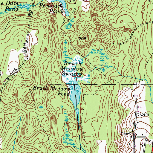 Topographic Map of Brush Meadow Swamp, RI