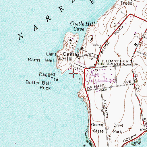 Topographic Map of Collins Beach, RI