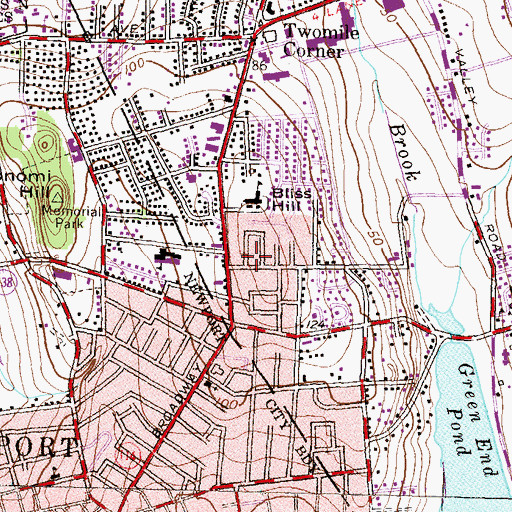 Topographic Map of Bliss Hill, RI