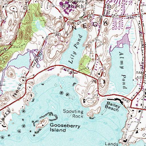 Topographic Map of Gooseberry Beach, RI