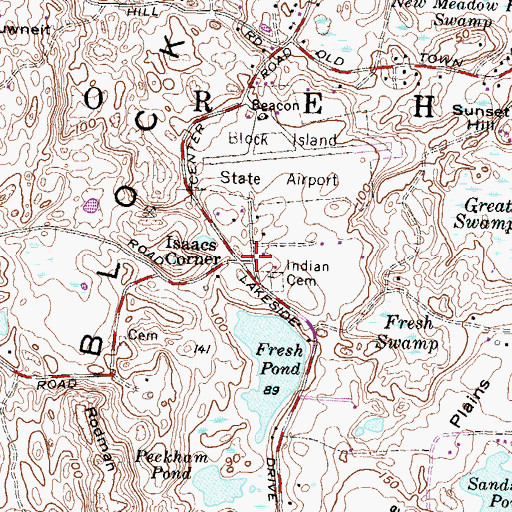 Topographic Map of Isaacs Corner, RI