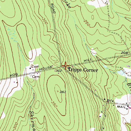 Topographic Map of Tripps Corner, RI