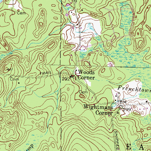 Topographic Map of Woods Corner, RI